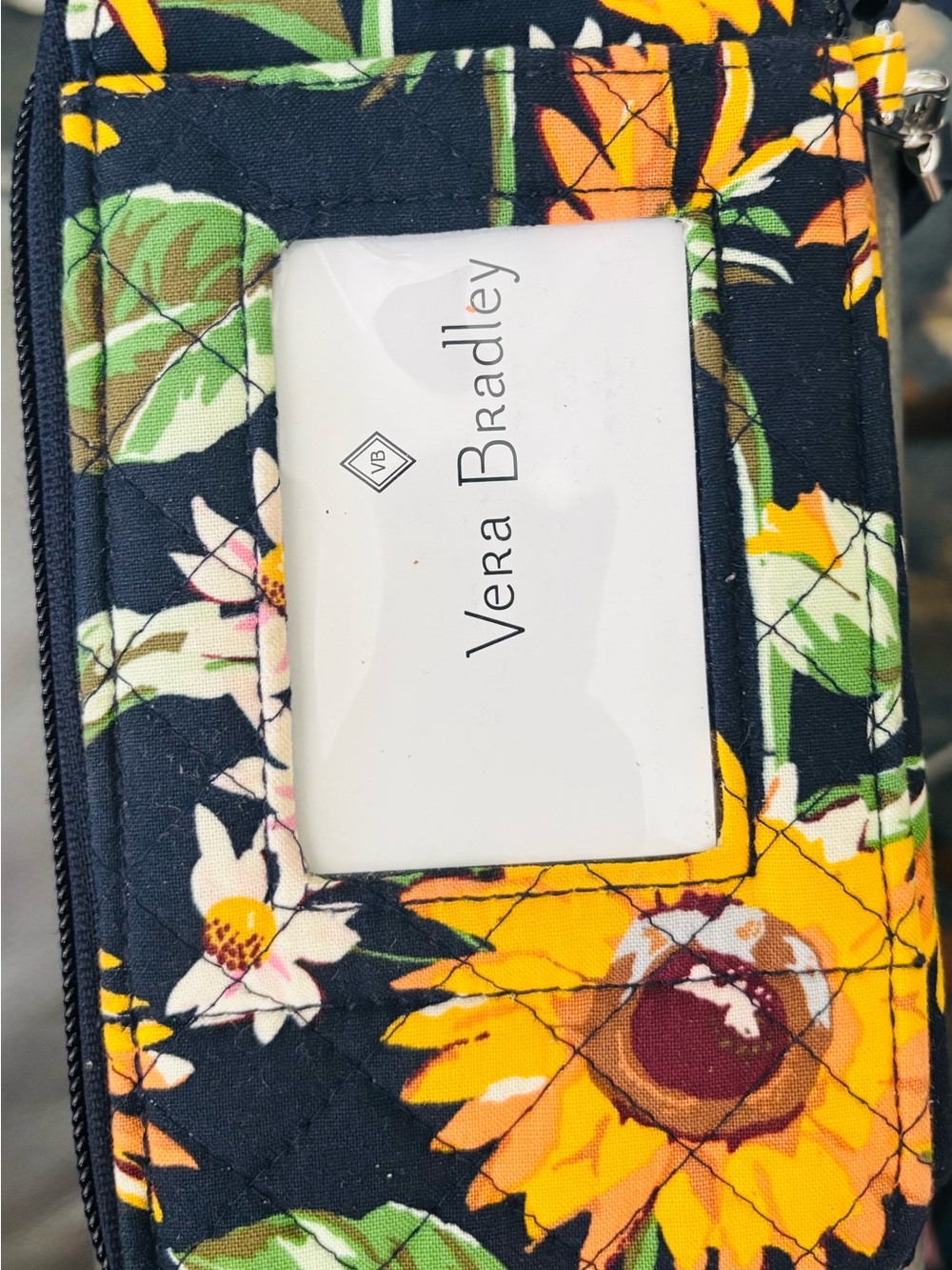 Vera Bradley Black Floral Sunflower ID Wristlet - Picture 2 of 4